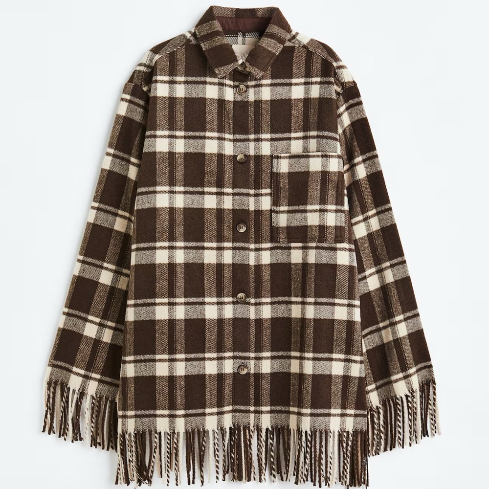 H&M Brown Plaid Button Down Shirt Jacket